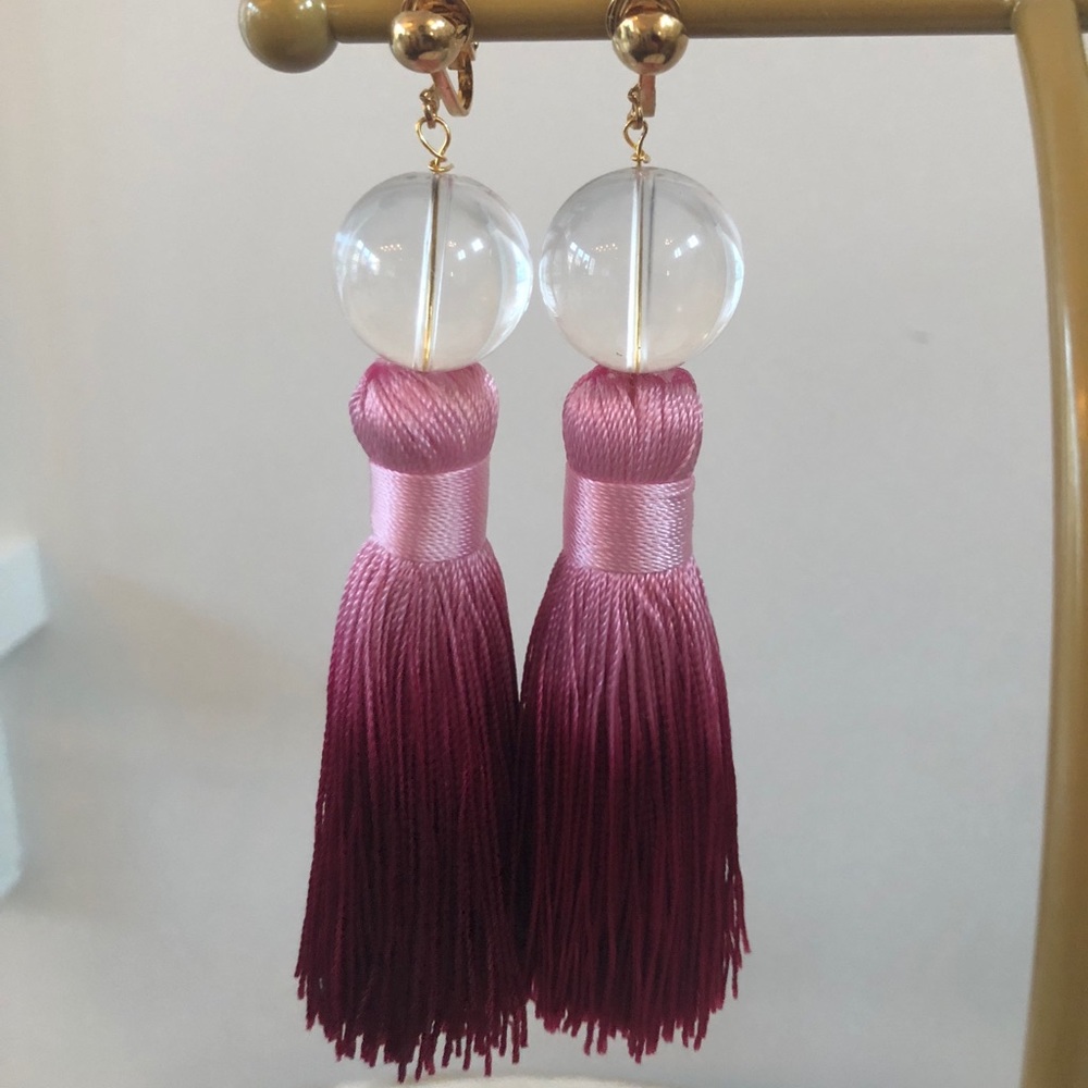 Pink silk tassel earrings (clip on)